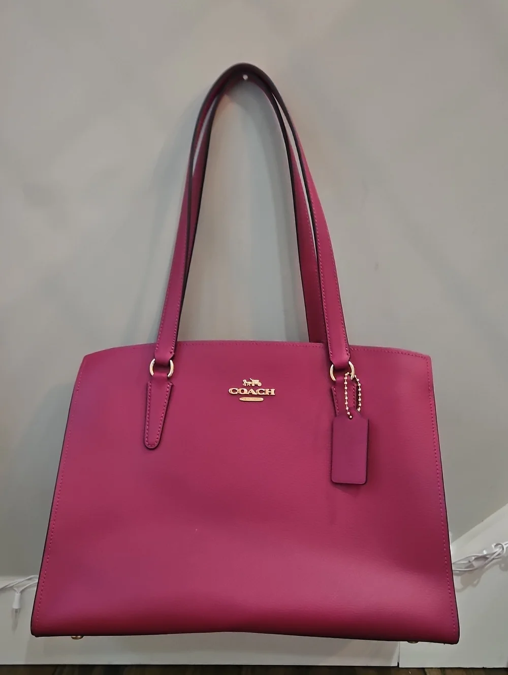 Coach Magenta Leather Tote with Gold-Tone Hardware